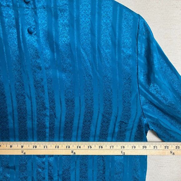 Worthington Blouse‎ Top Sz Medium 14 Teal Blue Floral Print Peacock - Picture 5 of 6